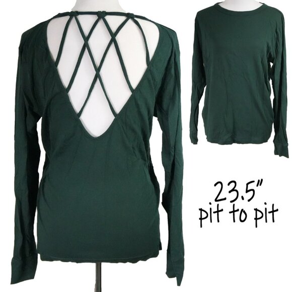 Mono B Tops - Oversized Peekaboo Back Mono b Womens Medium Top Long Sleeve Shirt Hunter Green